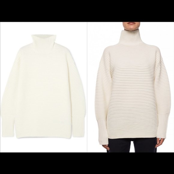 New Victoria Beckham 100% wool ribbed chunky knit oversized turtleneck sweater - Picture 3 of 12